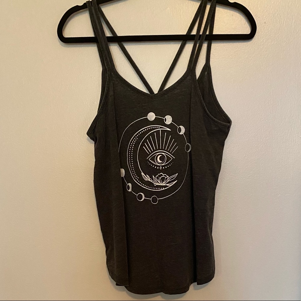 NWT: Third Eye Moon Phases Strappy Tank Top, Dark Grey, Size Medium